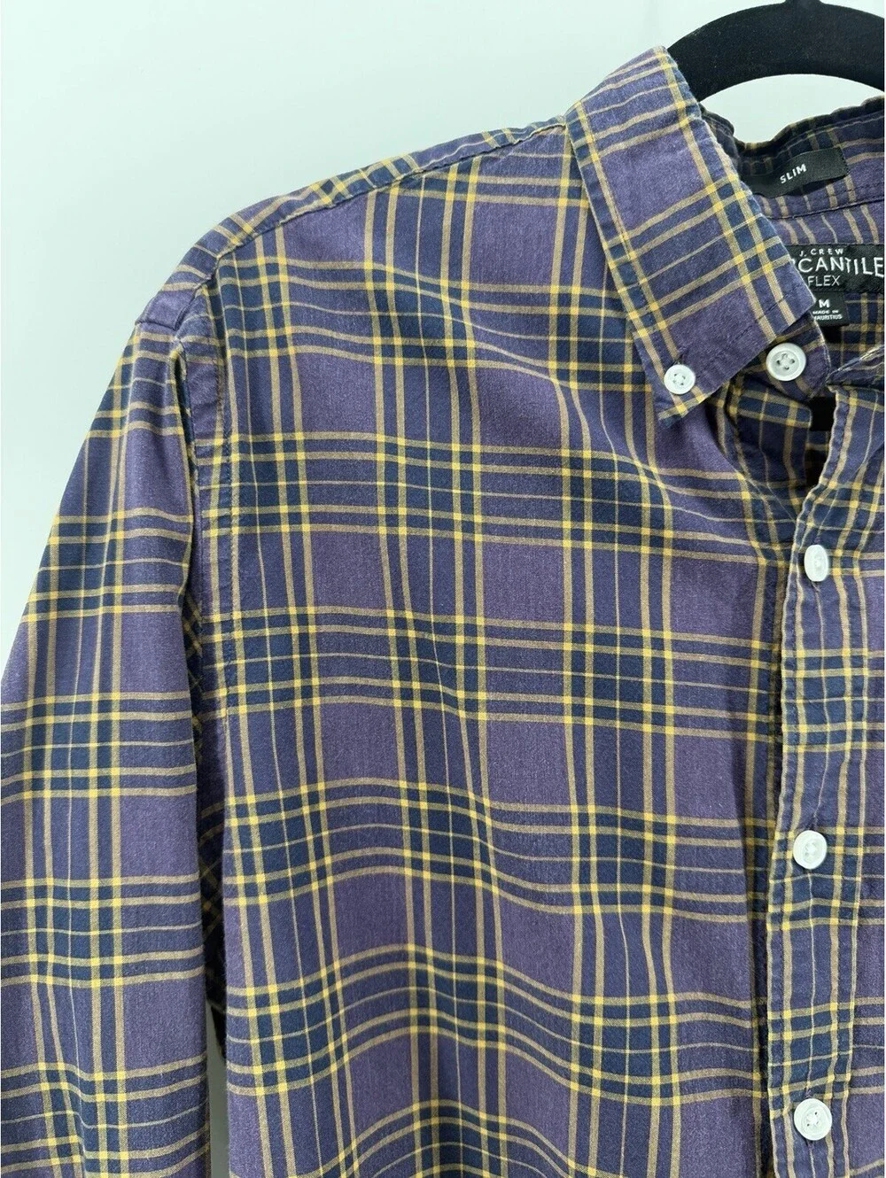 J.Crew Mercantile Flex Slim Fit Plaid Button Down Shirt Purple Gold Men’s M